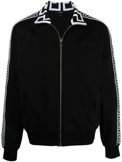 Versace Black Cotton Sweatshirt With Greca Inserts