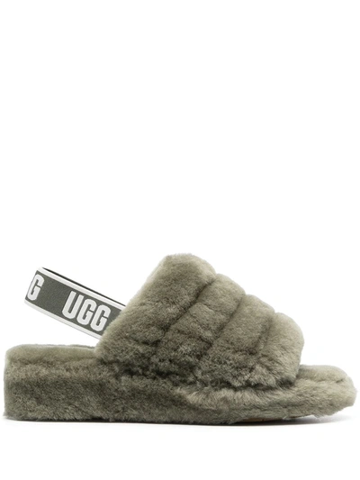 Ugg Fluff Yeah Genuine Shearling Slingback Sandal In Green
