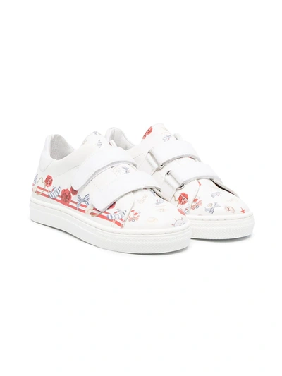 Monnalisa Kids' Mix-print Touch-strap Sneakers In White