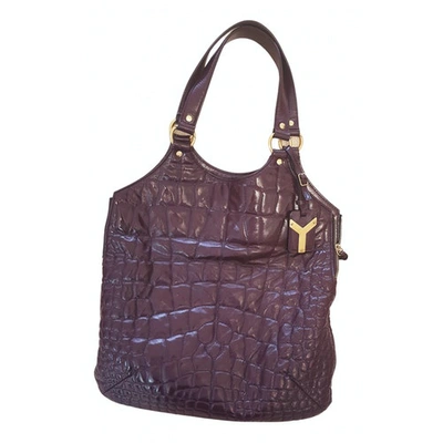 Pre-owned Saint Laurent Tribute Patent Leather Tote In Purple