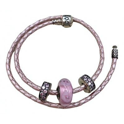 Pre-owned Pandora Leather Bracelet In Pink
