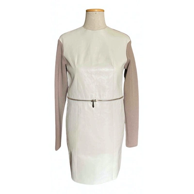 Pre-owned Trussardi Leather Mid-length Dress In Beige
