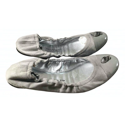 Pre-owned Philipp Plein Leather Ballet Flats In Grey