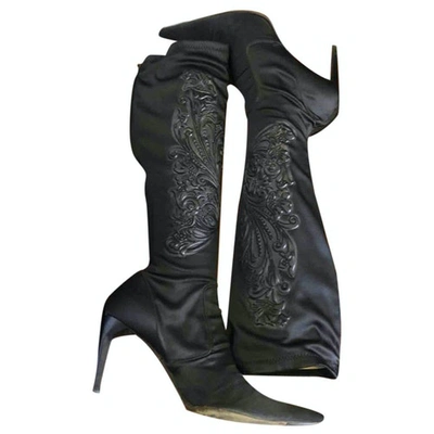 Pre-owned Le Silla Velvet Boots In Black