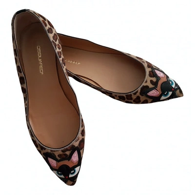 Pre-owned Dsquared2 Pony-style Calfskin Ballet Flats In Brown