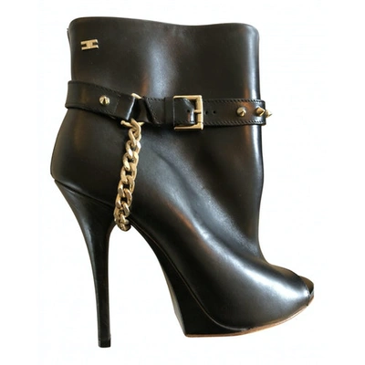 Pre-owned Elisabetta Franchi Leather Ankle Boots In Black