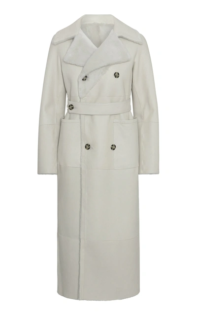 Anne Vest Belted Reversible Shearling Trench Coat In White