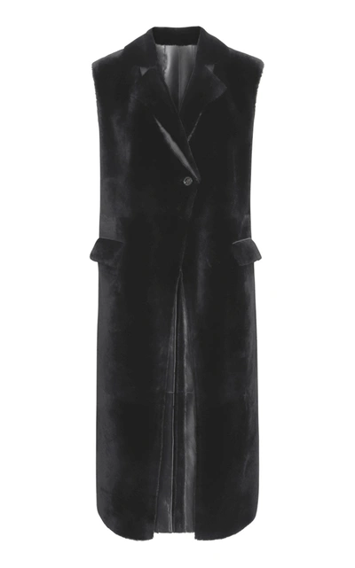 Anne Vest Pil Longline Shearling Vest In Black