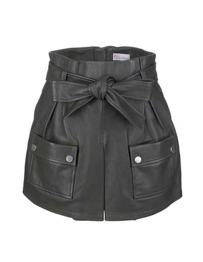Red Valentino Redvalentino Belted Leather Shorts In Green