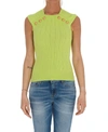 Balmain Button Pointelle Knit Top In Green