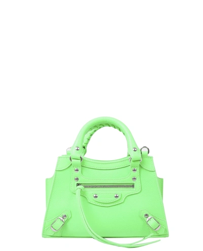 Balenciaga Neo Classic City Mini Grained Leather Satchel Bag In 3807 Fluo Green