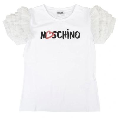 Moschino Kids' Tulle Ruffle-sleeve T-shirt In White
