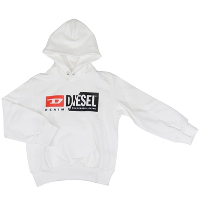 Diesel Kids' 对比logo连帽衫 In White