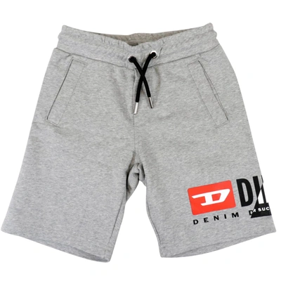 Diesel Kids' Logo印花抽绳运动短裤 In Grey