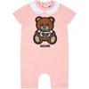 Moschino Pink Romper For Babykids Witth Teddy Bear In Pink