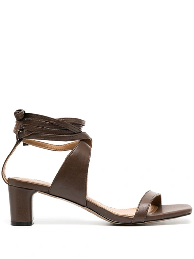 12 Storeez Square-toe Leather Sandals In Brown