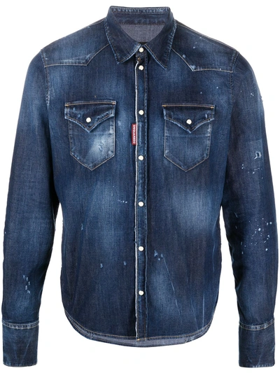 Dsquared2 Acid-wash Denim Shirt In Blue