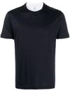 Brunello Cucinelli Slim Fit Crewneck Contrasting Trim Cotton T-shirt In Blue