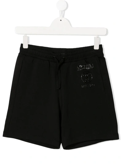 Moschino Kids' Shiny Logo Shorts In Black