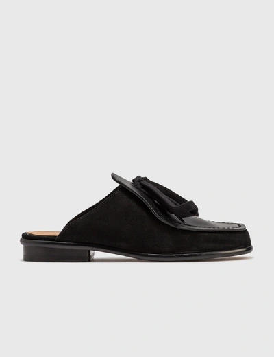 Loewe Lace-up Backless Leather And Suede Mules In Black