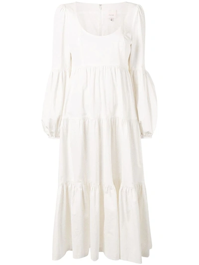 Cinq À Sept Rose Tiered Striped Crinkled Cotton-blend Midi Dress In Natural Vanilla / Ivory