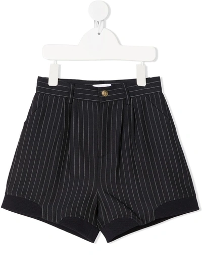 Chloé Kids' Pinstripe Fitted Shorts In Blue