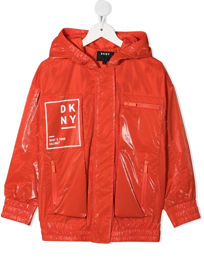 Dkny Kids' Logo印花网纱拉链夹克 In Papavero