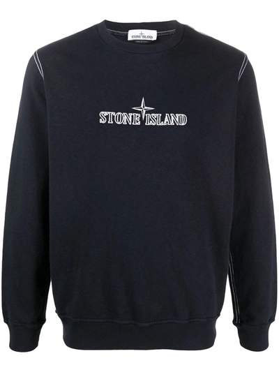 Stone Island Embroidered-logo Long-sleeve Jumper In Blue