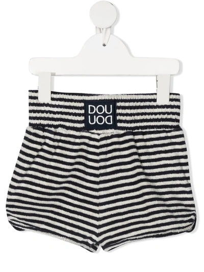 Douuod Kids' Black And White Cotton Blend Shorts In Rigato