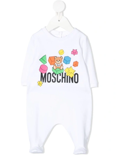 Moschino Logo Print Babygrow In White