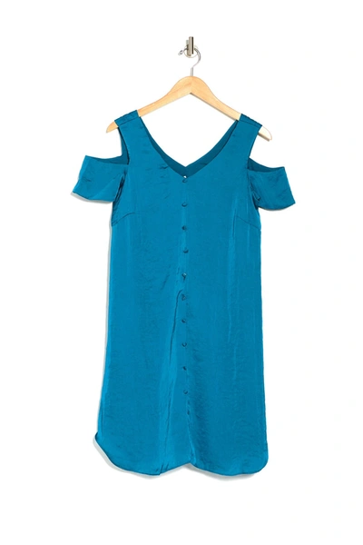 14th Place Cold Shoulder Button-down Dress In Bayou Teal