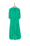 Taylor V-neck Puff Sleeve Low Tiered Dress In Kelly Green