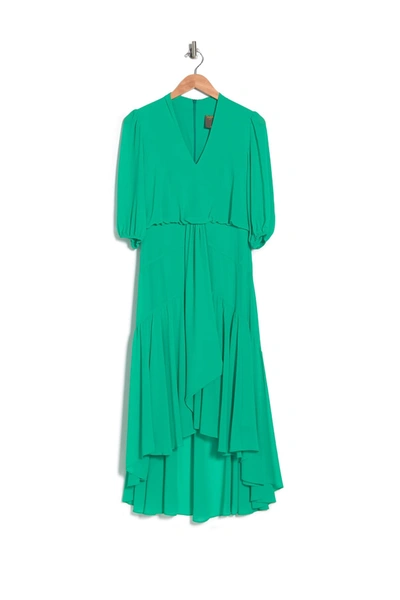 Taylor V-neck Puff Sleeve Low Tiered Dress In Kelly Green