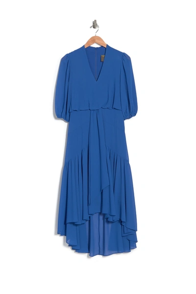 Taylor V-neck Puff Sleeve Low Tiered Dress In Azure