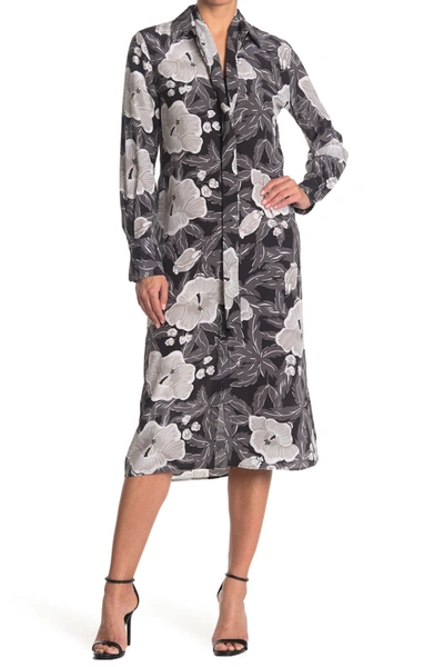 Equipment Christabella Belted Floral-print Washed-silk Dress In Trueblackm