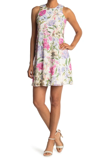 Calvin Klein Floral Trapeze Dress In Lilac Mult