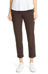 Eileen Fisher Stretch Crepe Slim Ankle Pants In Dark Brown
