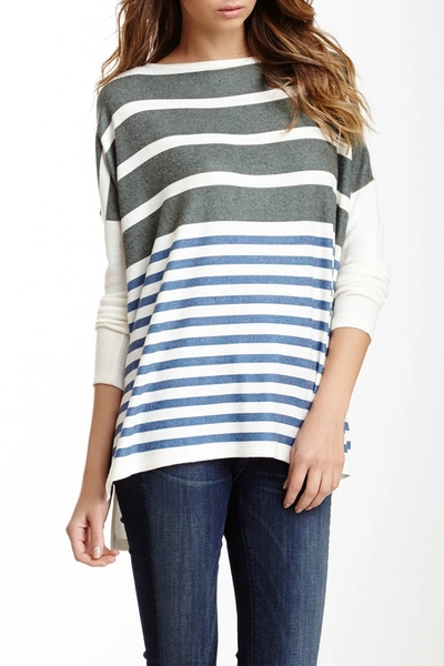 Go Couture Dolman Elbow Patch High/low Sweater In Ivory Black Navy Sized Stripes
