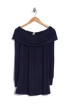 Go Couture Foldover Off-the-shoulder Tunic Sweater In Navy