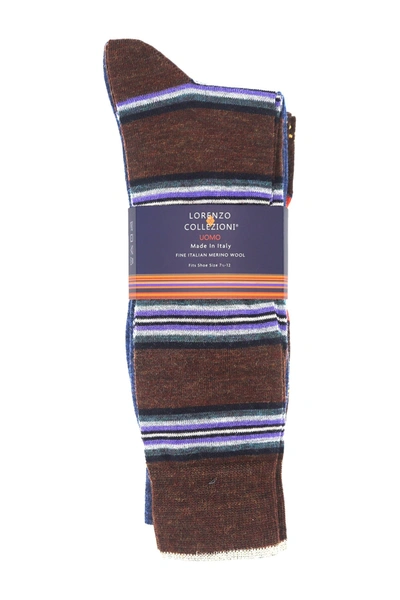 Lorenzo Uomo Lorenzo Wool Pattern Socks In Brown