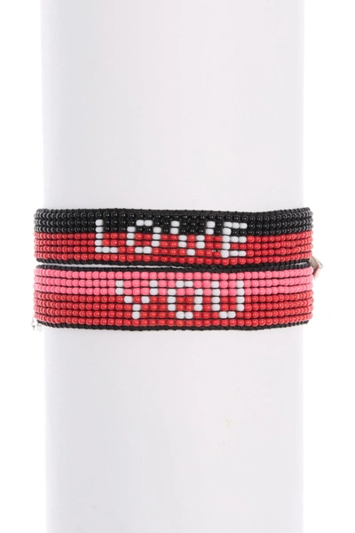 Ayounik Love You Beaded Friendship Bracelet Set In Red Black Pink