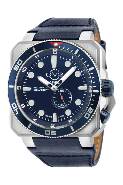Gevril Men's Xo Submarine Swiss Automatic Blue Italian Leather Strap Watch 48mm