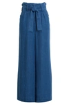 Faherty Cypress Paperbag Waist Linen Chambray Pants In Indigo