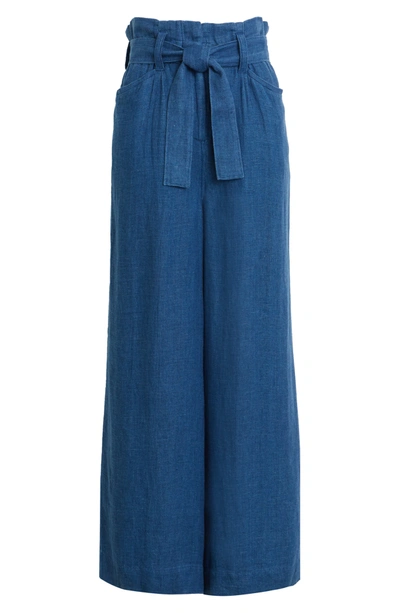 Faherty Cypress Paperbag Waist Linen Chambray Pants In Indigo
