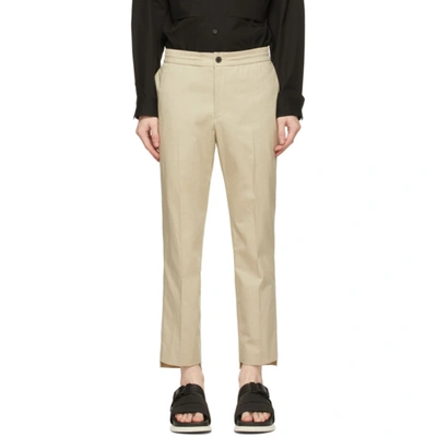 Solid Homme Taupe Elastic Waist Trousers In Brown