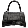 BALENCIAGA BLACK CROC SMALL HOURGLASS TOP HANDLE BAG