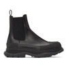 Alexander Mcqueen Tread Slick Leather Chelsea Boots In Black Silver