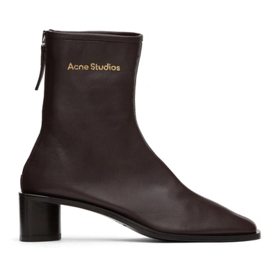 Acne Studios Bertine Back-zip Stretch-leather Ankle Boots In Dark Brown