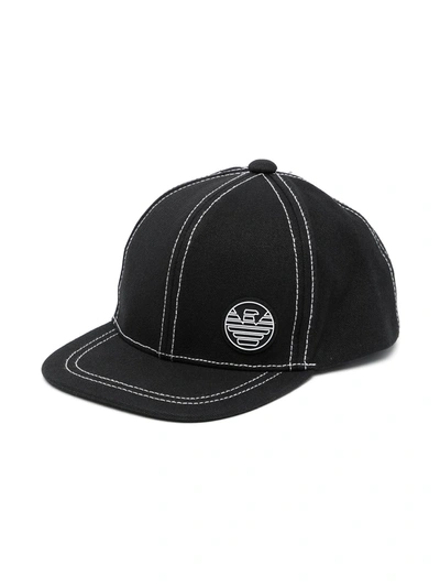 Emporio Armani Kids' Contrast Stitching Baseball Cap In Black