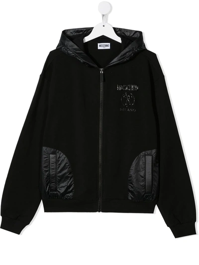 Moschino Teen Logo-print Hooded Jacket In Black